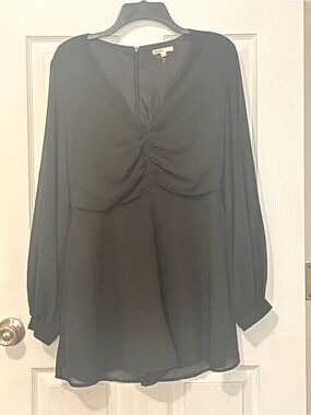 Love Culture Black Sheer Long Sleeve Blouse with Ruched Front